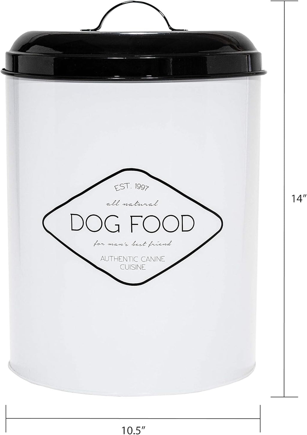 Amici Pet, , Buster All Natural Dog Food Large Metal Storage Bin, White