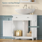 TEENFON Pedestal Sink Storage Cabinet with 2 Doors and Drawer, Bathroom Sink Cabinet, Under Sink Storage with U-Shape Cut-Out, White