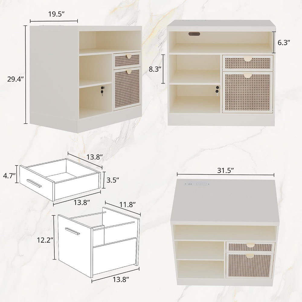 ModernMate 2 Drawers Storage File Cabinet with Lock & Outlet, 31.5W*29.4H...