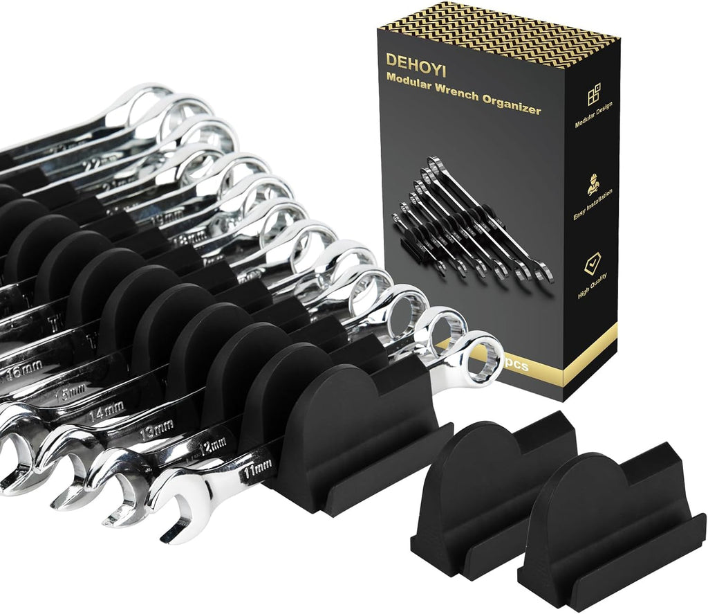 48 pcs Modular Wrench Organizers for Tool Drawers - Wrench Rack with Metric&SAE Labels, Perfect Tool Storage Holder. Gift for father, brother and boyfriend (Black without Magnet)