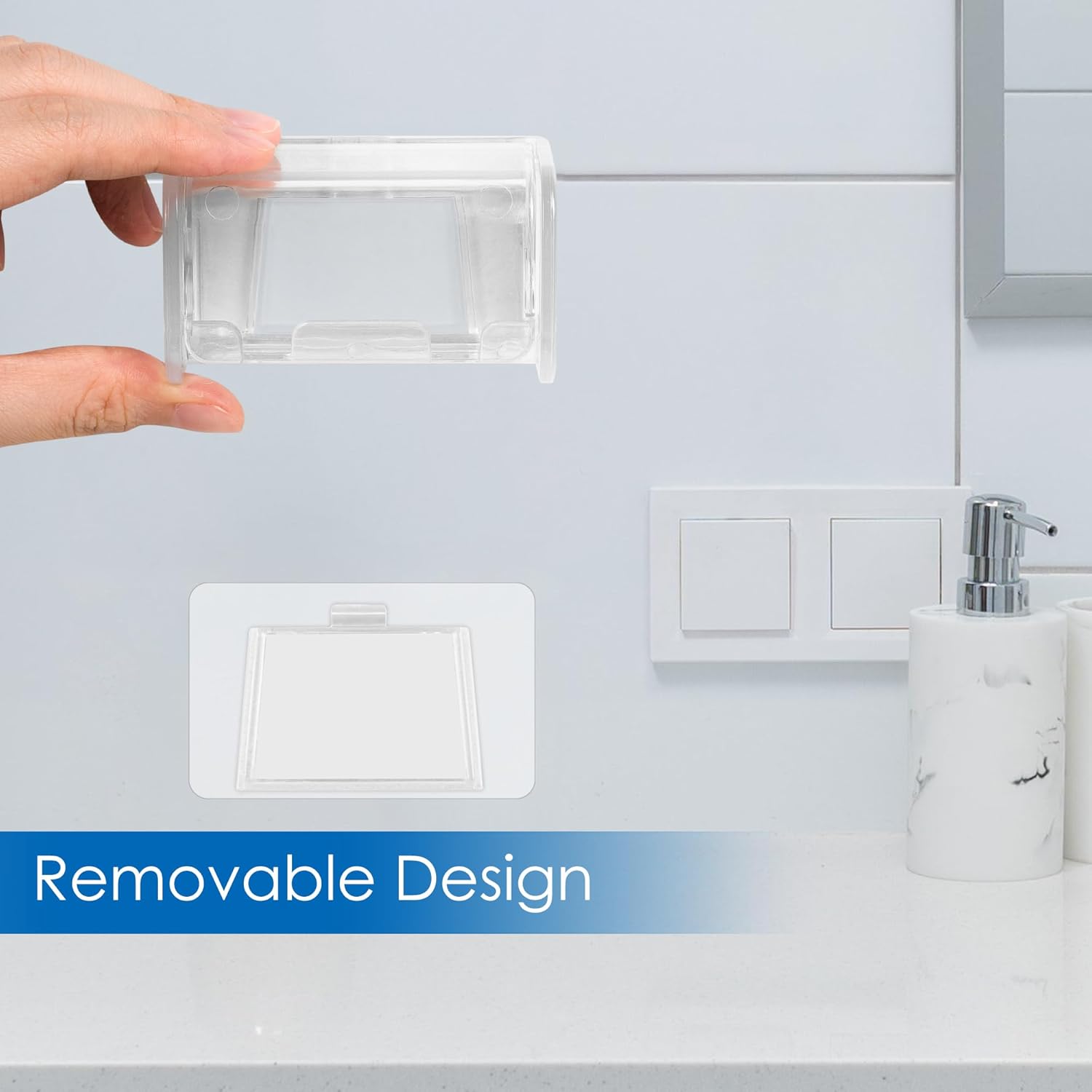 Toothbrush Holder Wall Mounted with Cover for Bathroom, 2 Slots Toothbrush Storage Organizer for Shower, Self Adhesive Toothbrush Hanger Rack for Dorm, Cabinet (Clear)