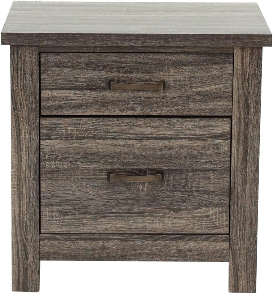 2 Drawers Nightstand in Brown Finish,for Small Spaces