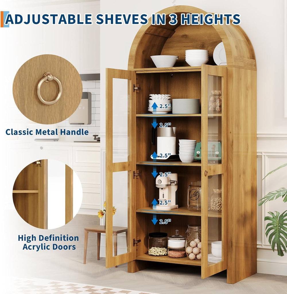 CuisinSmart 70" Tall Arched Storage Cabinet with 2 Acrylic Doors, Wooden...