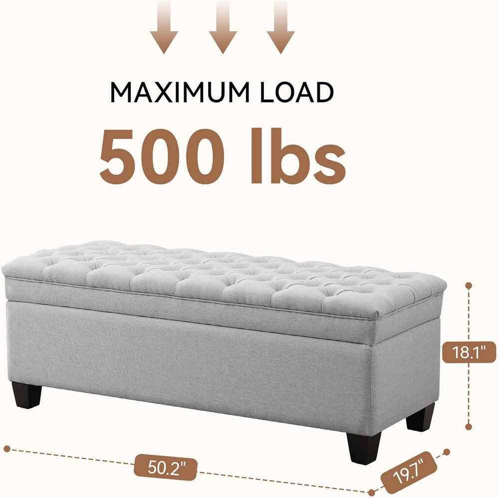 50" Storage Ottoman Bench, Rectangular End of Storage Bench, Upholstered...