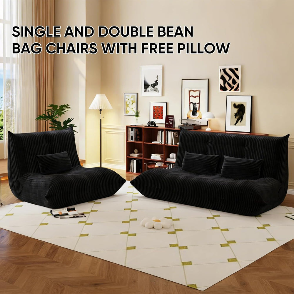 Bean Bag Chair with Pillow, Giant Flannal Memory Foam beanbags Lazy Sofa for ...