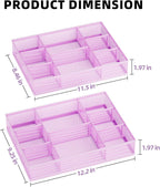 Marbrasse 2 Pack Desk Drawer Organizer, Mesh Drawer Organizer Tray with 8 Adjustable Compartments, Desk Organizers and Accessories, 5 Dividers Drawer for Office Supplies, Makeup & Vanity (Purple)