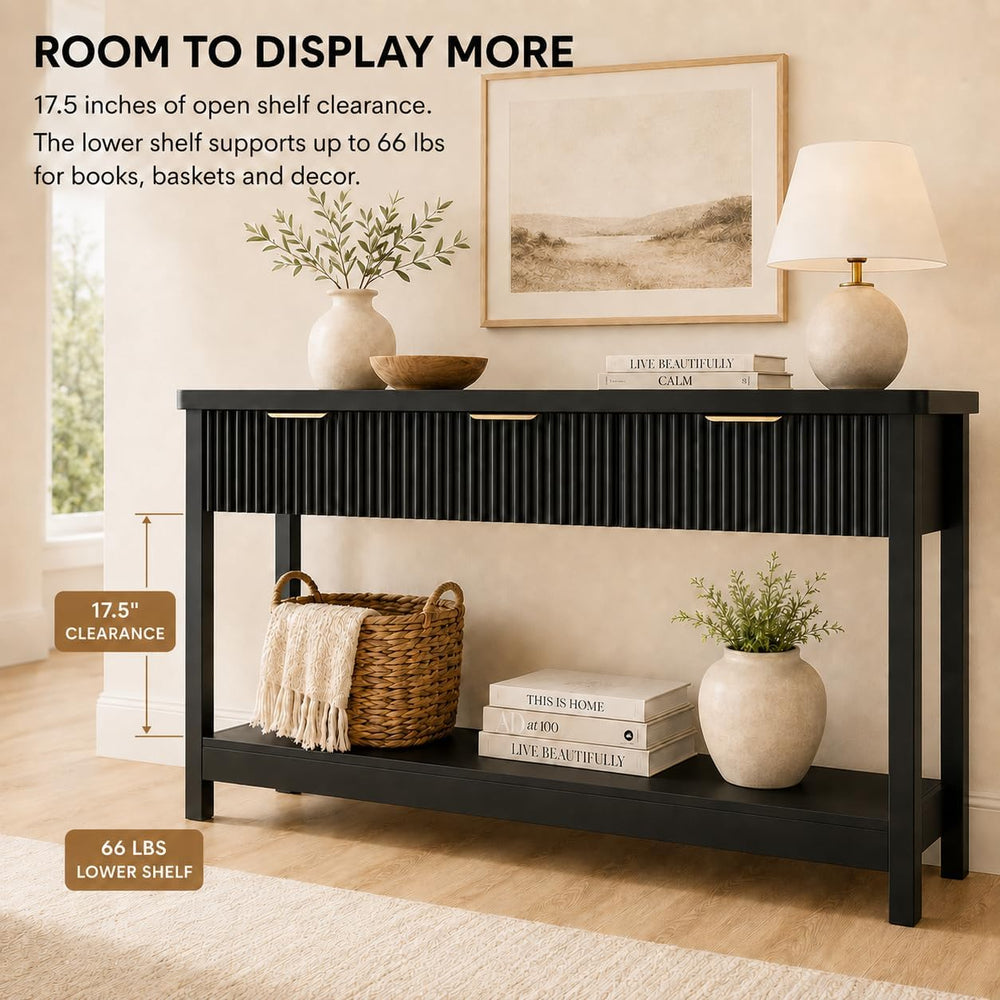 Lulive Fluted Console Table, 51 Inch Entryway Table with 3 Drawers | Scandi f...