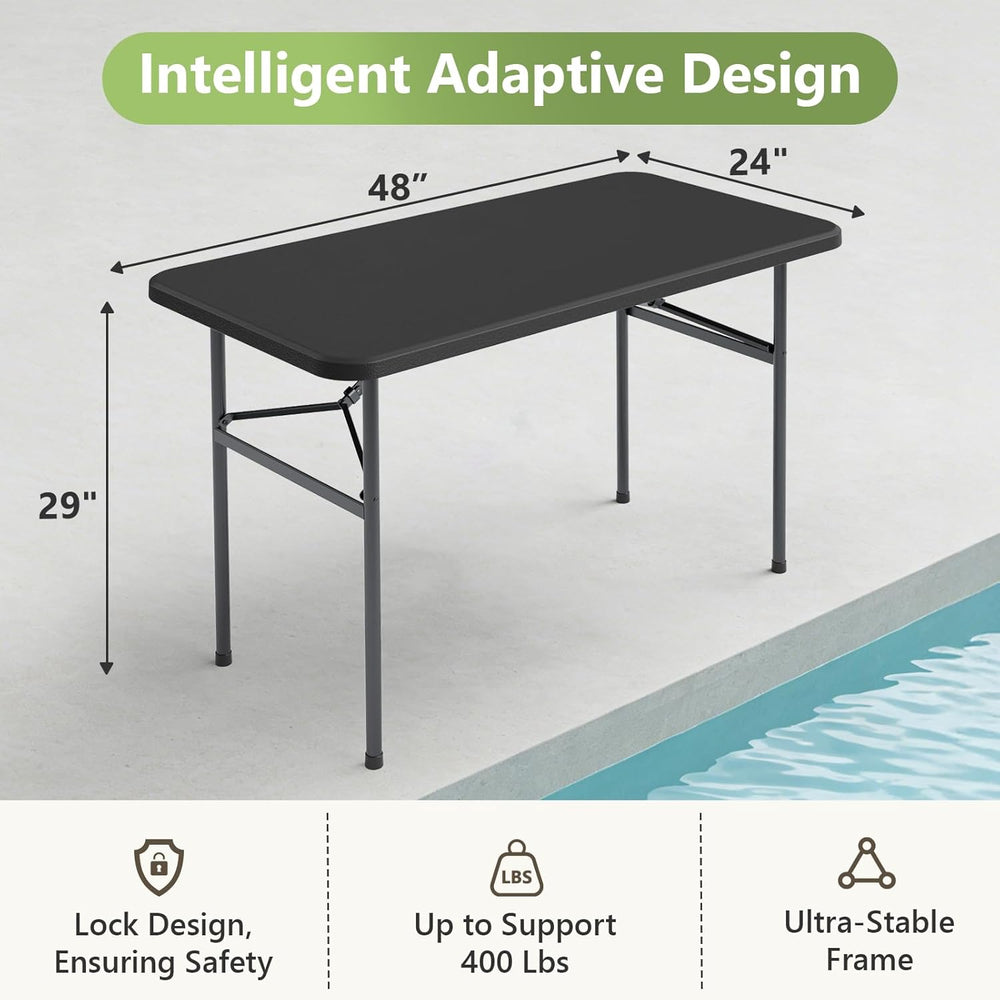 4ft Folding Table with Foldable Steel Legs, Heavy Duty Plastic Foldable Table...
