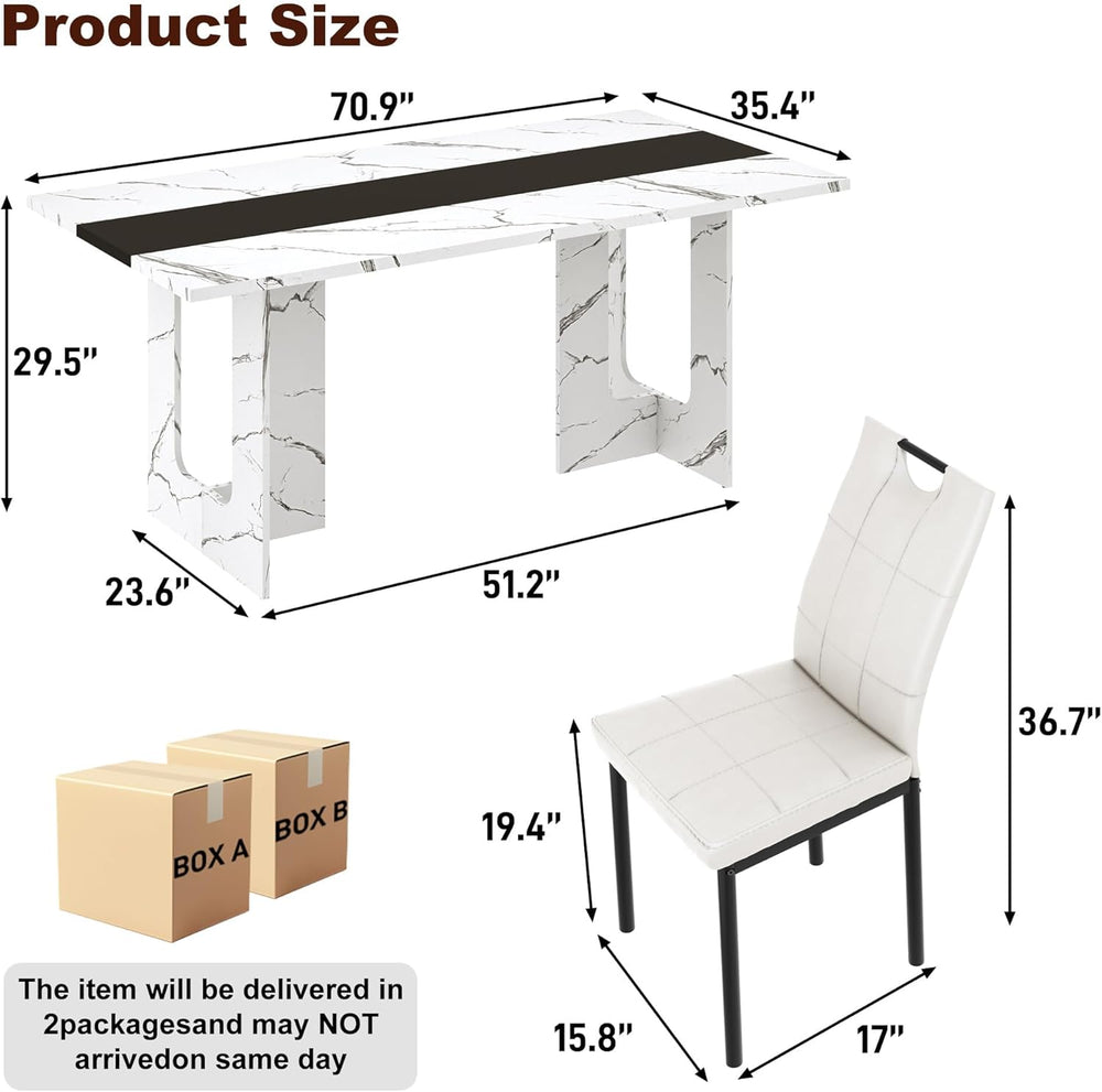 St.Mandyu 7 Pieces Dining Table & Chairs Set for 4-8 People, 71 Inch Kitc...