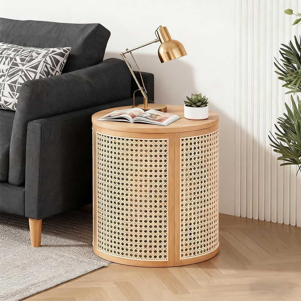 Hollow Woven Rattan Side Table, Round End Table for Living Room, Coffee Table...