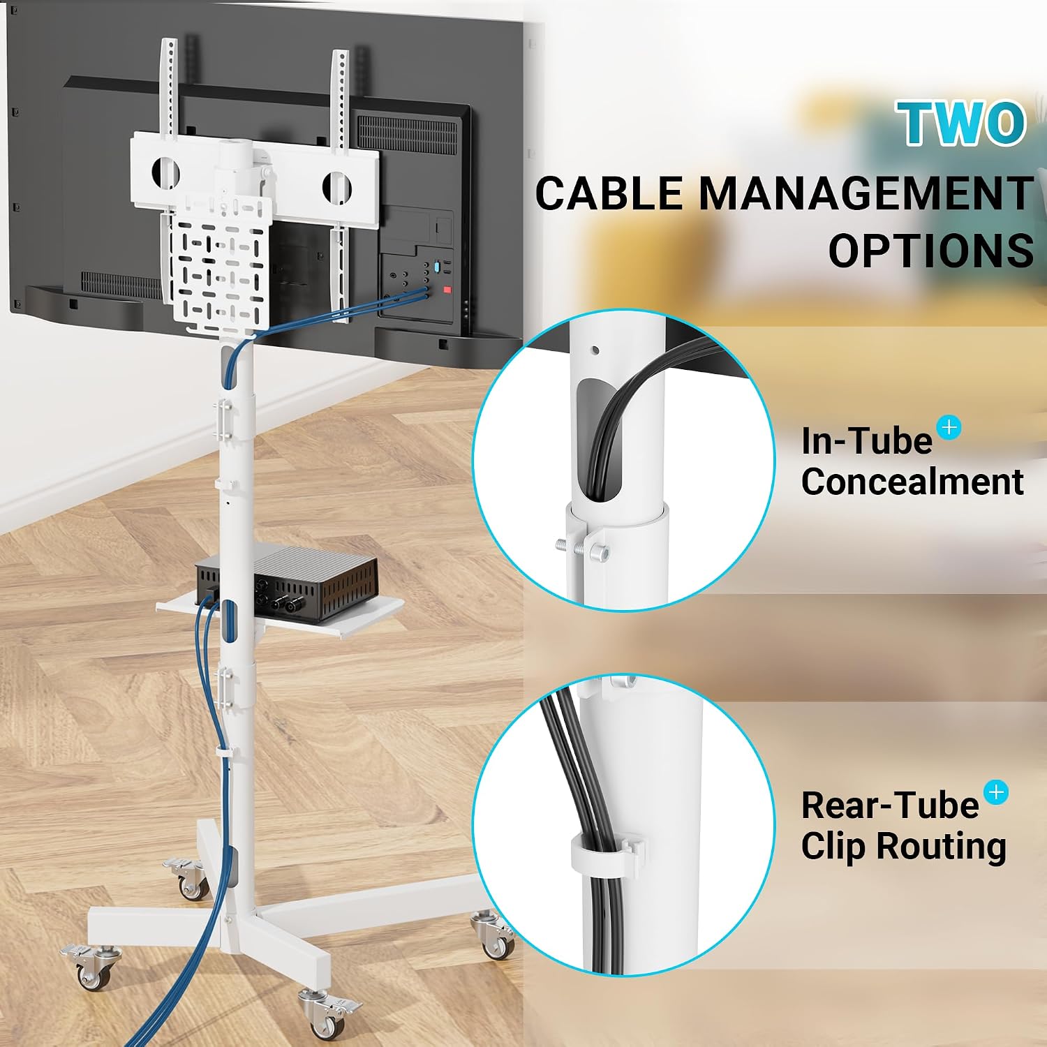BONTEC Rolling TV Stand with Pegboard Storage for 32–65 Inch TVs, White | Height Adjustable Mobile TV Cart on Metal Wheels with Shelf & Cable Management,Holds up to 88 lbs, Max VESA 400x400mm