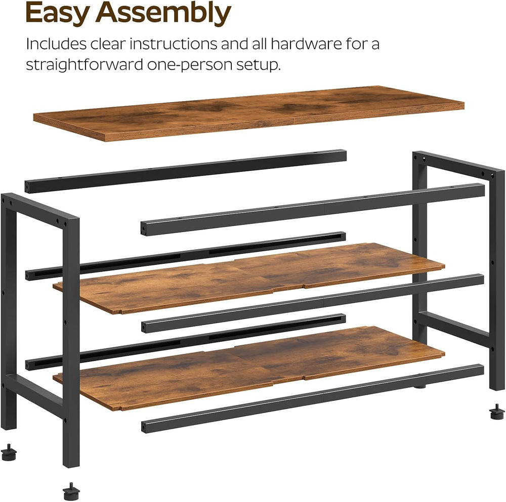 YATINEY Wooden Shoe Bench, 3-Tier Industrial Shoe Storage Bench, Sturdy Shoe ...