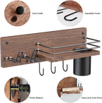 Wooden Hair Dryer Holder Wall Mounted, Bathroom Hair Tool Organizer, Blow Dryer Holder Shelf, Curling Iron and Hair Styling Tools Organizer