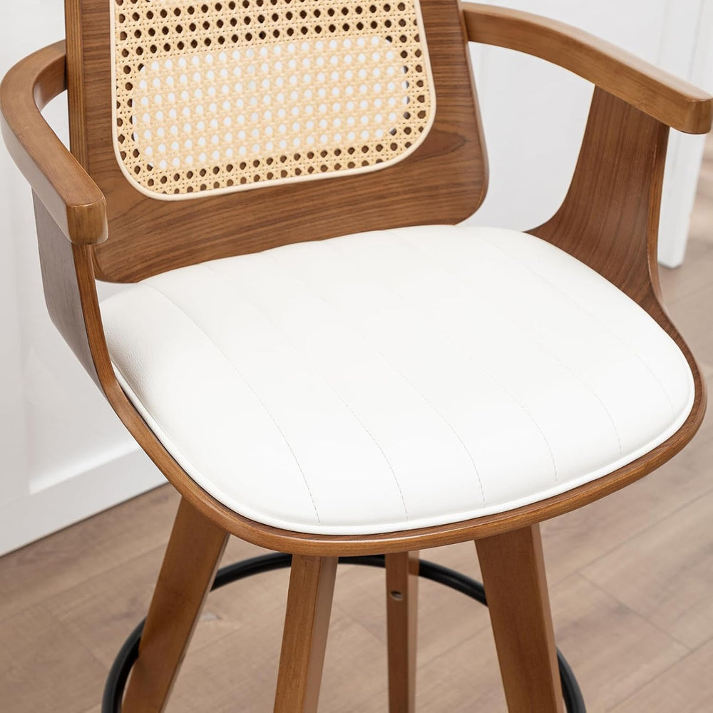 Mid Century Modern Bar Stools, Rattan Swivel Bar Stools with Curved Back