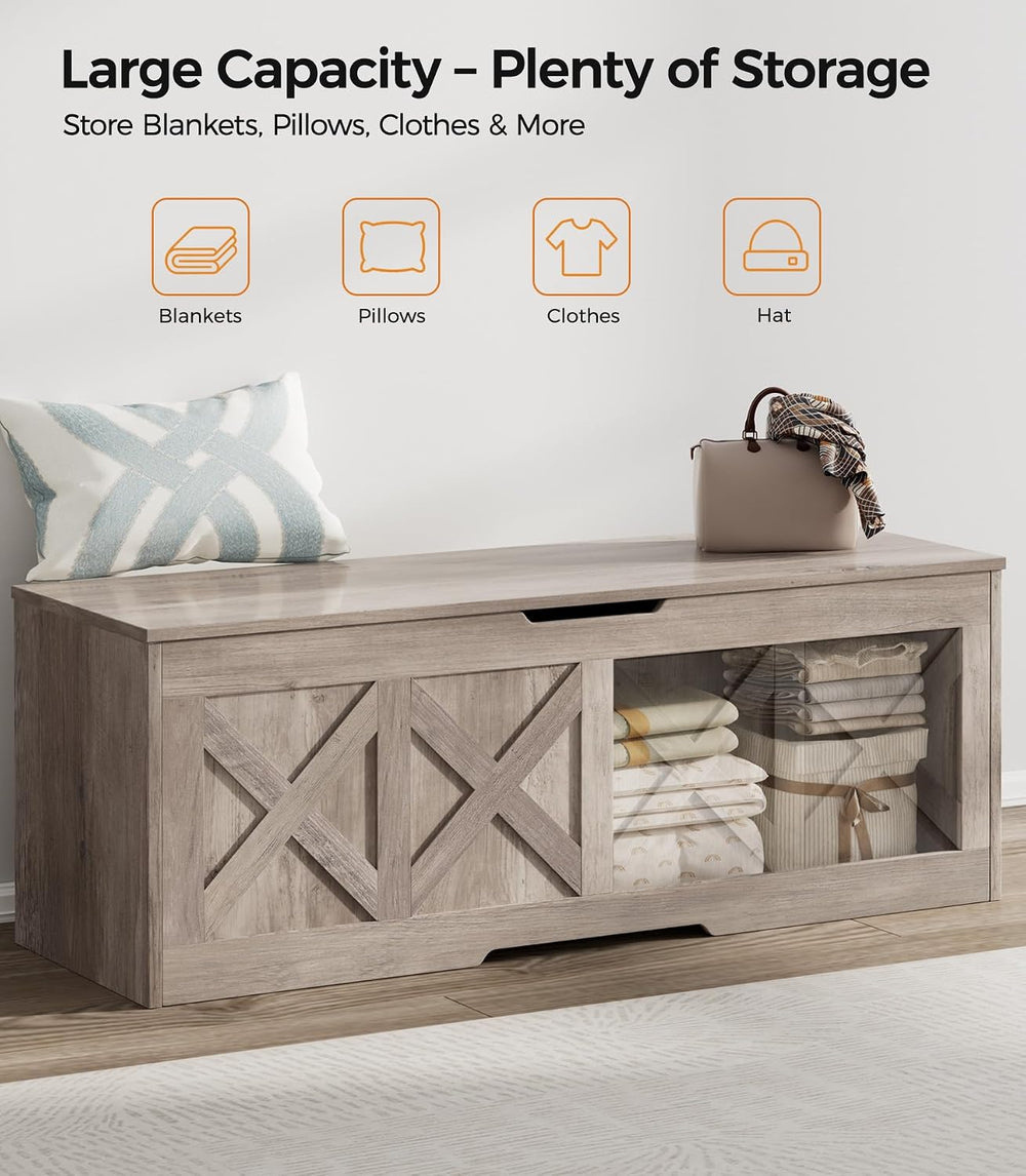 Homleke 47.2" Extra-Large Wooden Storage Chest, Farmhouse Storage Bench ...