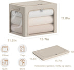 CYhom 3Pack Clothes Storage Bins - Oxford Frame Storage Box Foldable Stackable Storage Organizer with 3 Openings Design, Metal Frame, Clear Window, Carry Handles (36L-15.7 * 11.8 * 11.8in, Beige)