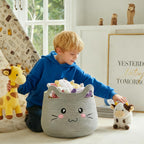 VK VK·LIVING Cat Storage Basket - Large Woven Cotton Rope Toy & Laundry Organizer with Handles for Nursery, Bedroom, Living Room, Holds Blankets, Clothes, Toys (15”D x 14”H)