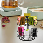 Lemecima Tea Bag Organizer, 360 Degree Tea Spining Carousel with 6 Compartments, Sugar Coffee Creamer Caddy for Kitchen Counter Cabinet , Up to 60 Storage