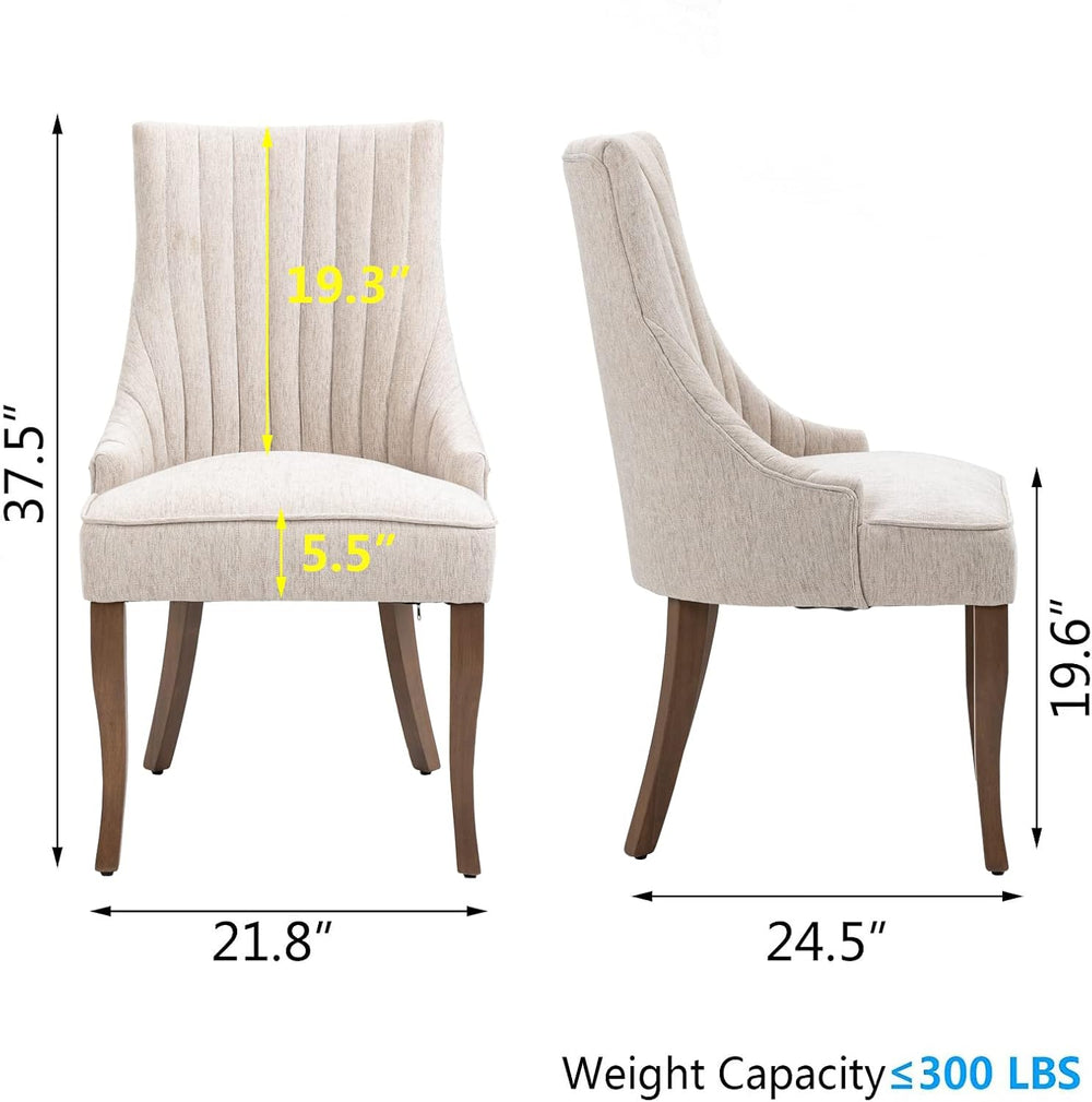 mikibama Linen Beige Dining Chairs Set of 2 Channel Tufted Kitchen Dinner Cha...