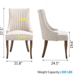 mikibama Linen Beige Dining Chairs Set of 2 Channel Tufted Kitchen Dinner Chair Comfy Fabric Upholstered Accent Chair for Dining Room with Solid Wood Legs