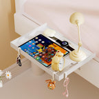 Foldable Bedside Shelf, Metal Clip-On Bed Tray Table for Bunk Bed & Dorm Beds, Dorm Room Essentials Organizer for College Students, Floating Tray, Space Saving Nightstand for Loft Beds (White, Large)