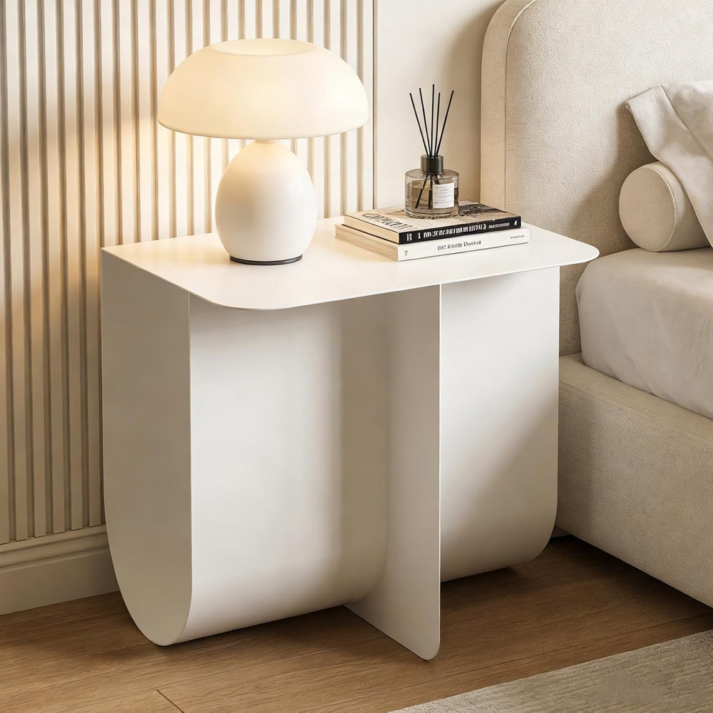 Modern Minimalist Metal Side Table with Storage, Curved Design Accent Table C...