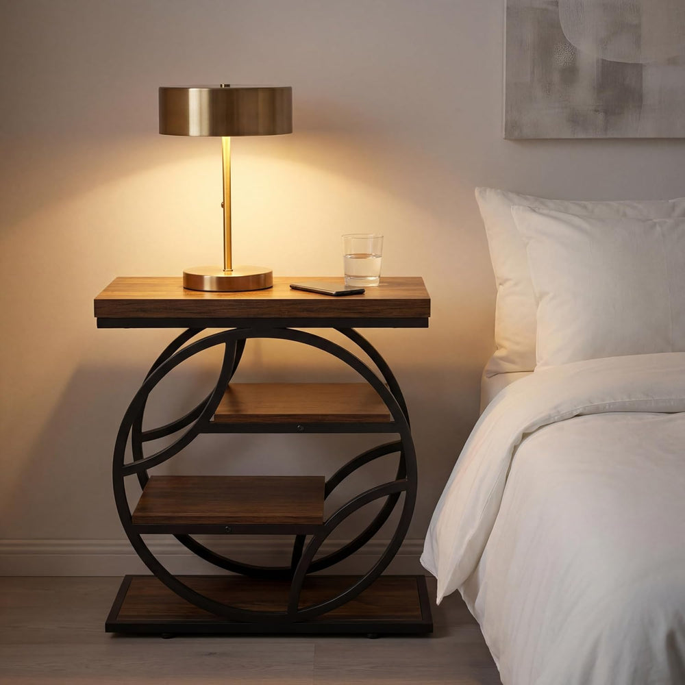 Tribesigns Side Table with 4-Tier Storage Shelf, 25-Inch Living Room Narrow E...