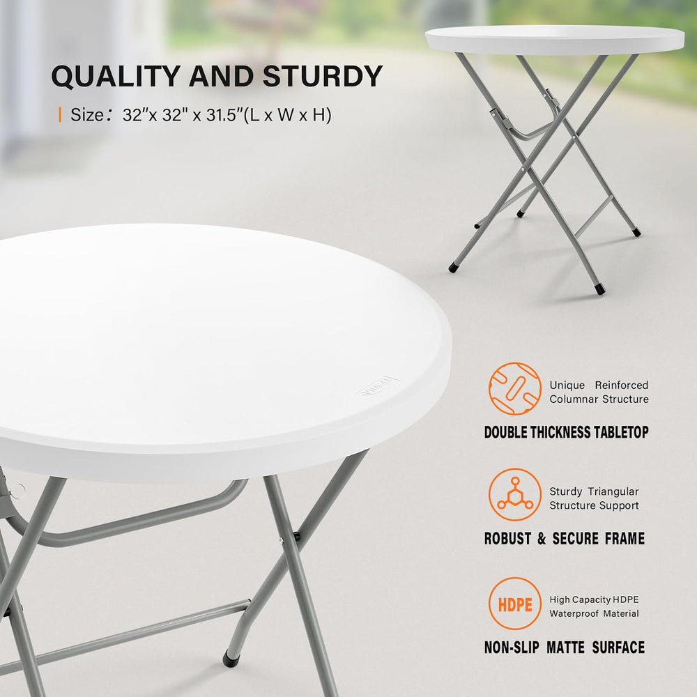 VINGLI 32" Round Folding Commercial Banquet Table, Portable Plastic Coff...