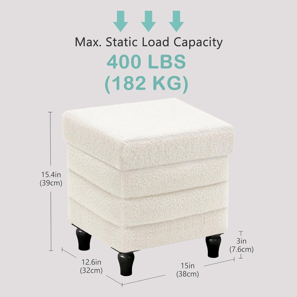 CAROLMADE Folding Storage Ottoman Cube Sherpa Footstool with Wood Legs Ottoma...