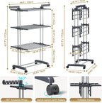 PurKeep 𝟔𝟓% 𝐎𝐅𝐅 Clothes Drying Rack with Wheels, 4 Tier Folding Drying Rack, Heavy Duty Laundry Drying Rack with Expandable Side Wings, Indoor Outdoor Clothes Air Drying Rack for Large Family