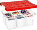 loobuu Plastic Storage Bins with Lids, Art Craft Supply Organizer Box with Brush Pot, Multipurpose Stackable Storage Containers for Organizing Tool, Craft, Crayon,Sewing (Red)