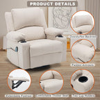 Leather Swivel Rocker Recliner Massage Nursery Rocking Glider Chair, White | Wide Seat, Overstuffed, Cup Holders, Faux Leather, Living Room Lounge Chair