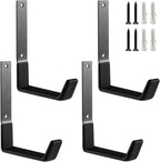 Heavy Duty Steel Hooks - Wall Mount Utility Hooks for Garage & Garden, Hose Hanger & U Hooks (4, Large)