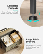 Night Stand Bedside Charger Bedroom - Grey Nightstand with Charging Station & LED Light Strip, Morden End Table with USB Ports & AC Outlets, Night Stand with Storage Shelf & 2 Fabric Drawers