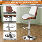 Swivel Bar Stools Set of 4, Adjustable Bentwood Barstools for Kitchen Counter, Modern PU Leather Upholstered Bar Chair with Back and Footrest, for Kitchen Island, Bar, Dining Room, White