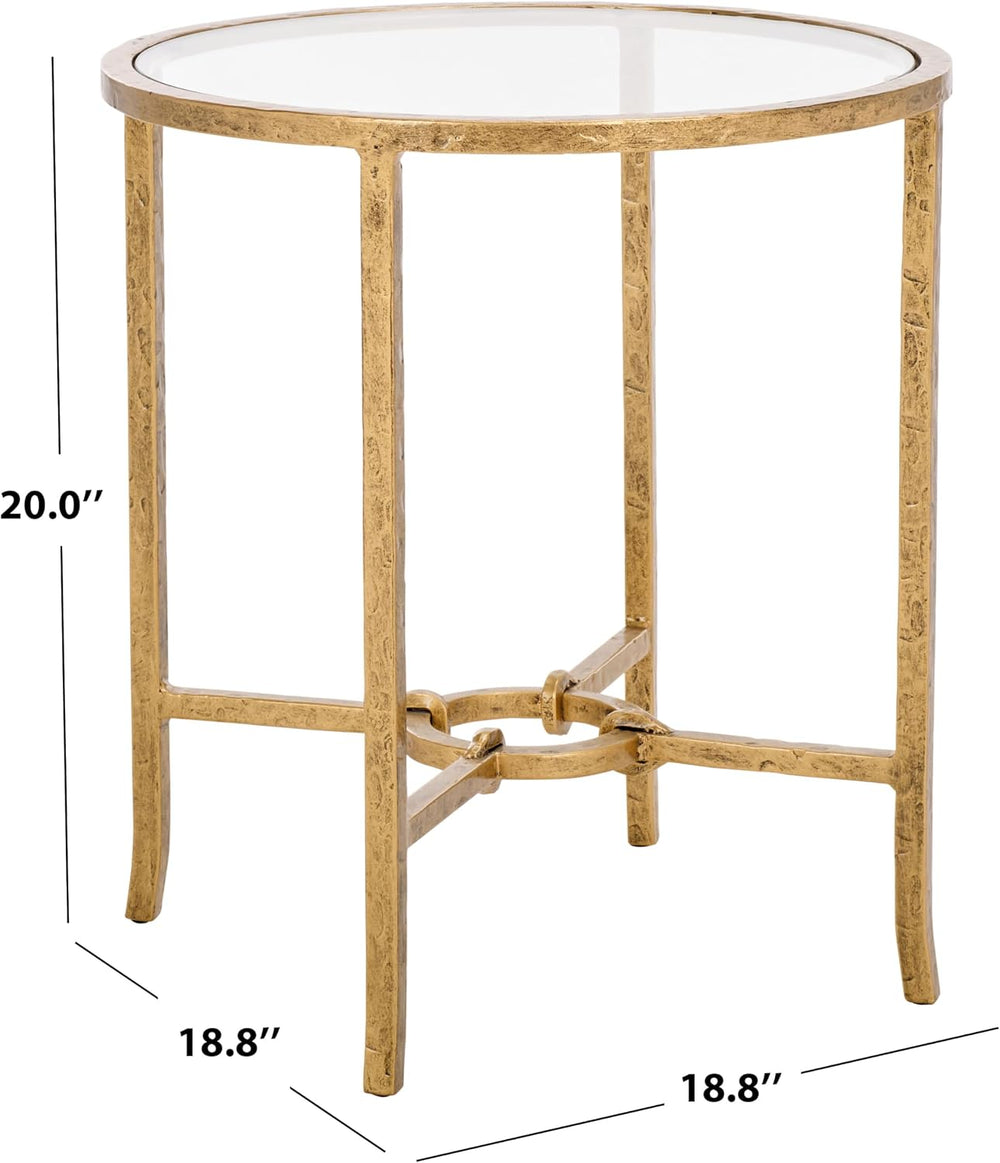 SAFAVIEH Couture Collection Tauri Brass Metal Glass Top Round Accent Table (F...