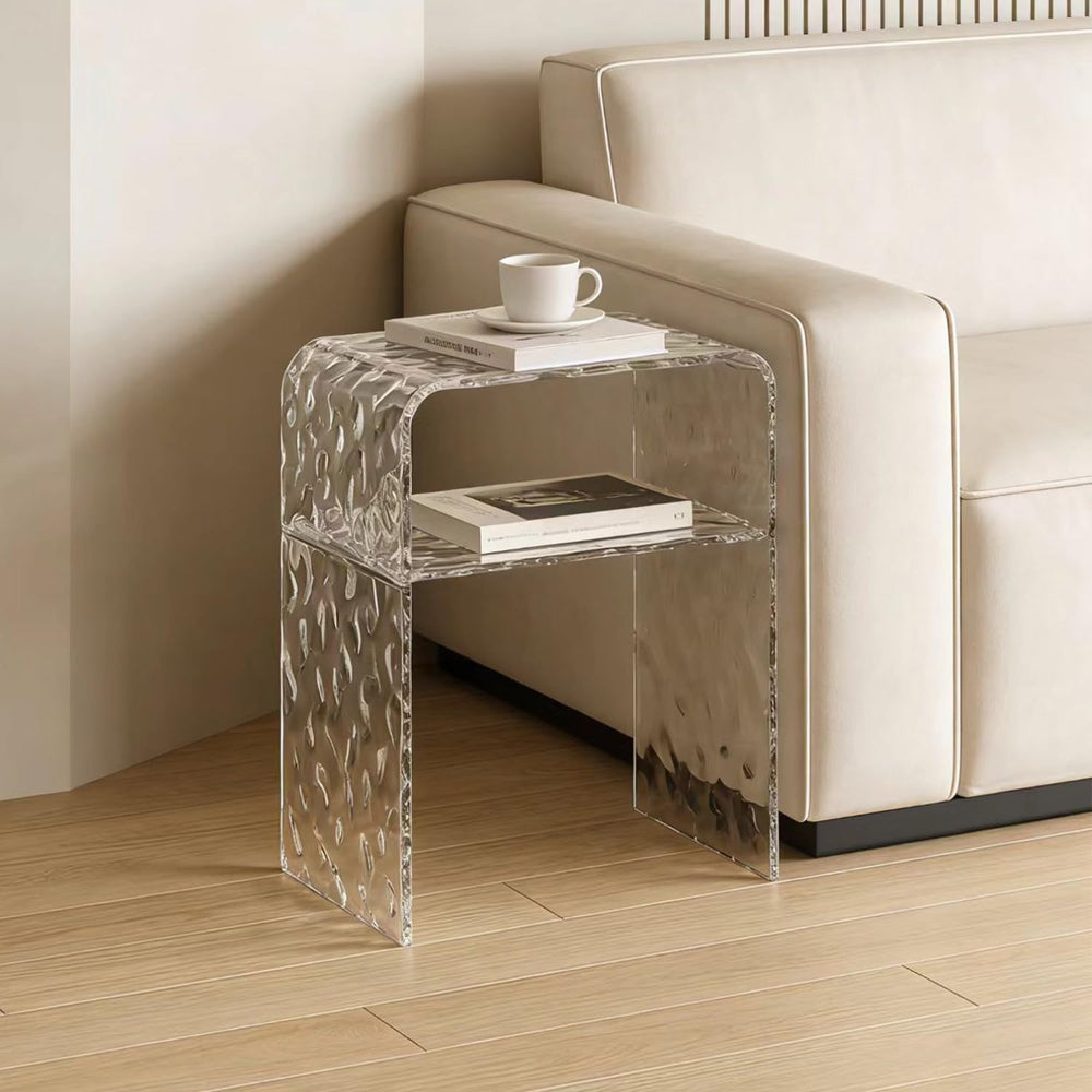Acrylic 2-Tier End Table – 23.6”H Modern Nightstand with Shelf, Sturdy Bedsid...