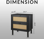 Sango Orre 2-Drawer Nightstand, Modern Black Bedside Table with Synthetic Rattan Drawer Panels, Cylindrical Wood Legs, Discreet Finger Pulls, Smart Storage for Living Room or Office Room