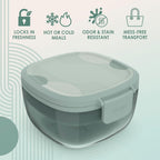 Bentgo Glass Prints All-in-One Salad Container - 61oz Tinted Glass Salad Bowl with Lid, Bento-Style Tray, Sauce Container, & Reusable Fork - Dishwasher & Microwave Safe (Mod Curve - Serene Green)