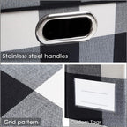 PRANDOM Large Collapsible Storage Bins with Lids [3-Pack] Fabric Foldable Storage Boxes Organizer Containers Baskets Cube with Cover for Home Bedroom Closet Office Black and White (17.7x11.8x11.8)