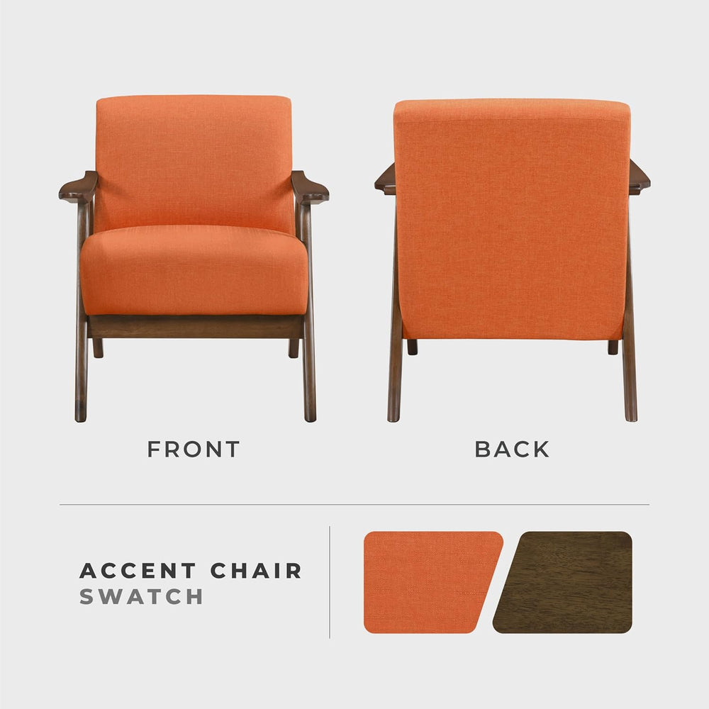 Lexicon Mid Century Modern Accent Chair with Solid Wood Frame in Walnut Finis...