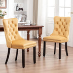 Kiztir Velvet Dining Chairs Set of 2, Upholstered Dining Chairs with Ring Pull Trim and Button Back, Luxury Tufted Dining Chair for Living Room, Bedroom, Kitchen (Gold)