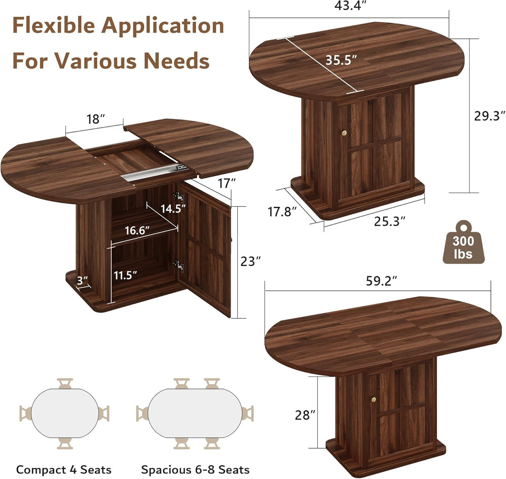 iPormis Round Dining Table for 4-6, 59'' Extendable Dining Room Kitch...