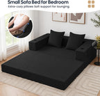 COMAX Futon Sofa Bed, 4‑in‑1 Convertible Sofa Bed, Folding Boneless Couches | Boneless Couch for living room, Fold Out Small Foldable Loveseat Floor Sleeper Mattress Lounge Space‑Saving, Black