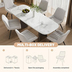 Dining Chairs Set of 6, Mid Century Modern Kitchen Chairs with Soft Cushion, Comfortable Upholstered Fabric Dining Room Chairs for Kitchen, White