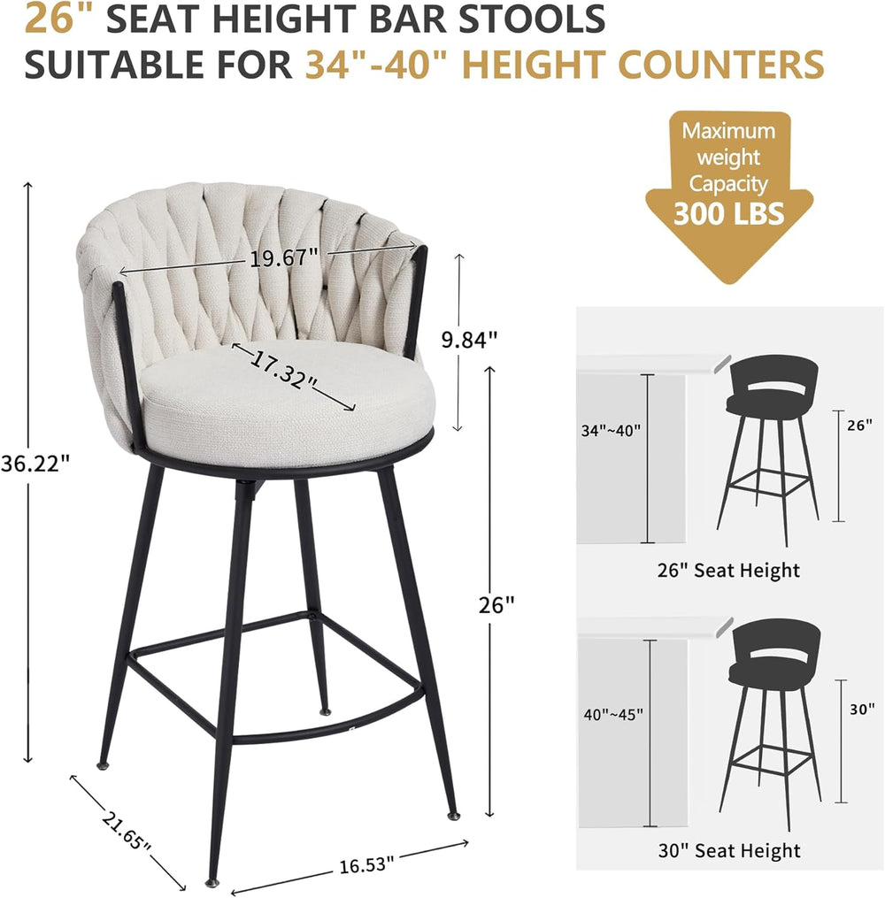 BFZ Swivel Bar Stools Set of 3, 26" Counter Height Barstools, Beige | Fa...
