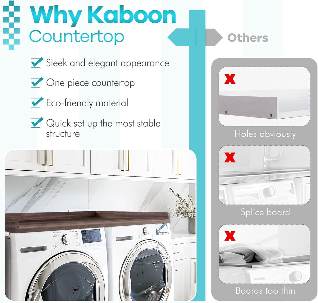 Kaboon Washer Dryer Countertop, Melamine Countertop with Edge Rails - 27.5" Depth x 54" Width Laundry Room Organization, Eucalyptus