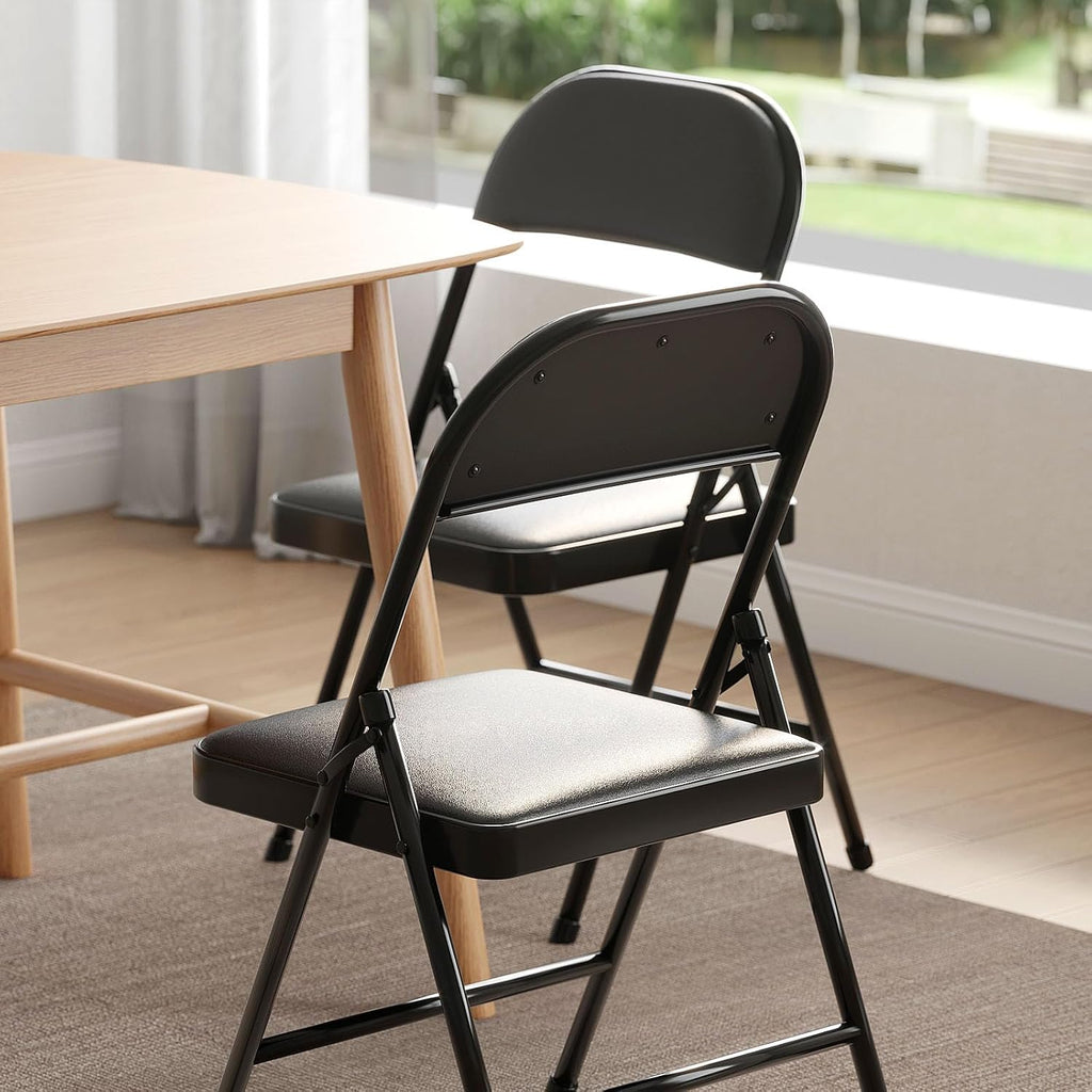 Nazhura 8 Pack Folding Chairs with Padded Vinyl Cushion Chairs with Comfortable Cushion and Durable Steel Frame for Home and Office, for Indoor and Outdoor Events Black 8PACK