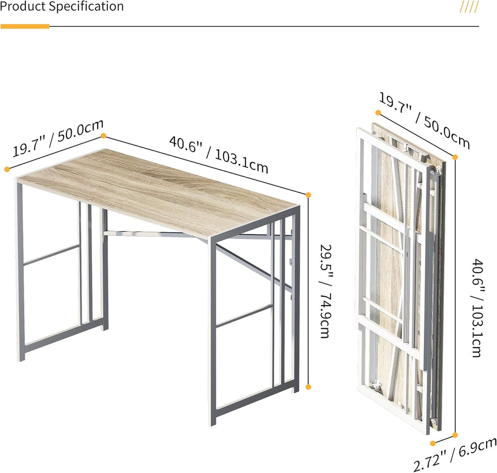 Lutown-Teen Folding Desk 40 inch No Assembly Required, Beige