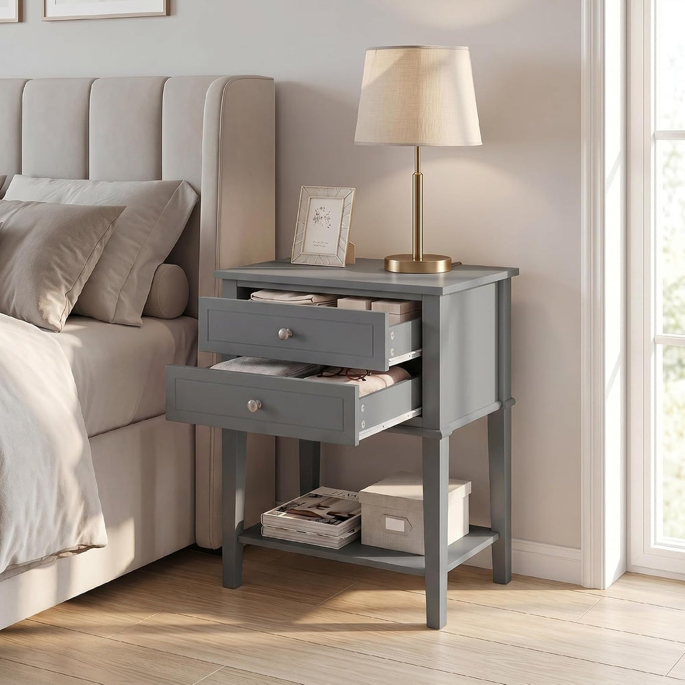 SEJOV EJOV 28" Tall Nightstand Set 2 with 2 Drawers and Open Shelf, Gray...